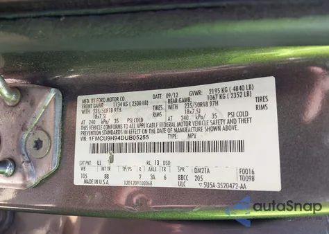 2013 Ford Escape Sel from USA, damaged, VIN 1FMCU9H94DUB05255